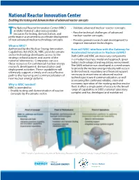 National Reactor Innovation Center Enabling the Testing and Demonstration of Advanced Reactor Concepts