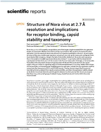 Structure of Nora Virus at 2.7 Å Resolution and Implications for Receptor Binding, Capsid Stability and Taxonomy