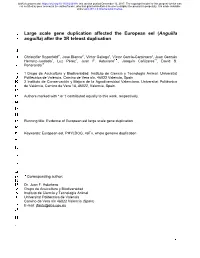 Large Scale Gene Duplication Affected the European Eel (Anguilla 2 Anguilla) After the 3R Teleost Duplication