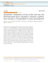 Systematic Comparison of Sea Urchin and Sea Star Developmental Gene Regulatory Networks Explains How Novelty Is Incorporated in Early Development