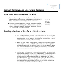 Critical Reviews and Literature Reviews