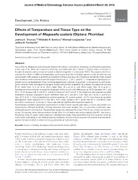 Effects of Temperature and Tissue Type on the Development of Megaselia Scalaris (Diptera: Phoridae)