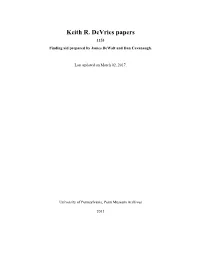 Keith R. Devries Papers 1153 Finding Aid Prepared by James Dewalt and Dan Cavanaugh