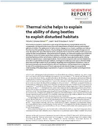 Thermal Niche Helps to Explain the Ability of Dung Beetles to Exploit Disturbed Habitats Victoria C