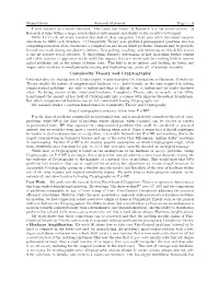 Complexity Theory and Cryptography Understanding the Foundations of Cryptography Is Understanding the Foundations of Hardness