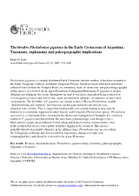 The Bivalve Pholadomya Gigantea in the Early Cretaceous of Argentina: Taxonomy, Taphonomy and Paleogeographic Implications