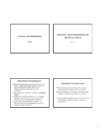 Carriers and Modulation DIGITAL TRANSMISSION of DIGITAL DATA