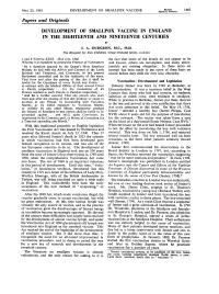 Development of Smallpox Vaccine in England in the Eighteenth and Nineteenth Centuries by J