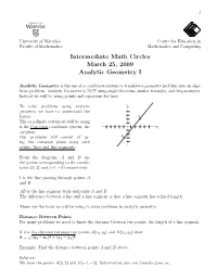 Intermediate Math Circles March 25, 2009 Analytic Geometry I
