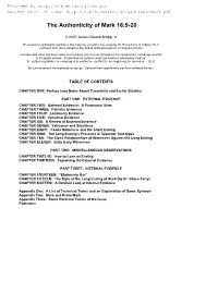 The Authenticity of Mark 16:9-20