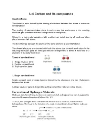 L-4 Carbon and Its Compounds Formation of Hydrogen Molecule