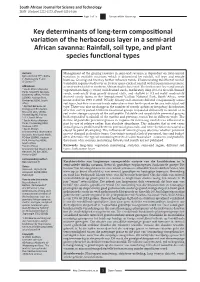 Rainfall, Soil Type, and Plant Species Functional Types