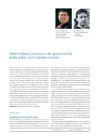 Water Footprint Overview in the Governmental, Public Policy, and Corporate Contexts