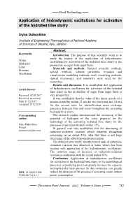 Application of Hydrodynamic Oscillations for Activation of the Hydrated Lime Slurry