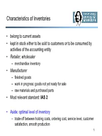Characteristics of Inventories