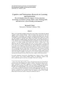 Cognitive and Neuroscience Research on Learning And