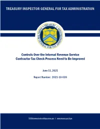 Controls Over the Internal Revenue Service Contractor Tax Check Process Need to Be Improved