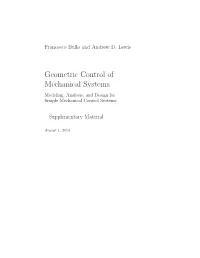 Geometric Control of Mechanical Systems Modeling, Analysis, and Design for Simple Mechanical Control Systems