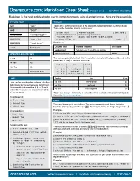 Markdown Cheat Sheet PAGE 1 of 2 by MATT BROBERG