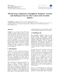The Diversity of Planetary Atmospheric Chemistry: Lessons and Challenges from Our Solar System and Extrasolar Planets