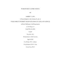 WORDSWORTH's GOTHIC POETICS by ROBERT J. LANG a Thesis