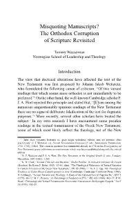 Misquoting Manuscripts? the Orthodox Corruption of Scripture Revisited