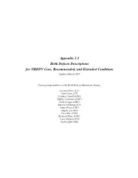 Appendix 3.1 Birth Defects Descriptions for NBDPN Core, Recommended, and Extended Conditions Updated March 2017