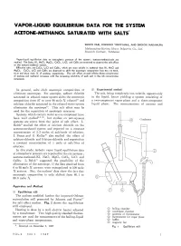 Vapor-Liquid Equilibrium Data for the System Acetone-Methanol Saturated with Salts"