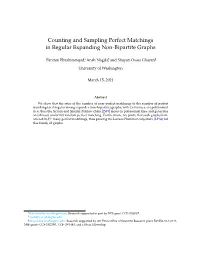 Counting and Sampling Perfect Matchings in Regular Expanding Non-Bipartite Graphs