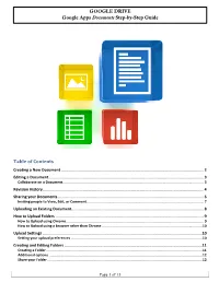 GOOGLE DRIVE Google Apps Documents Step-By-Step Guide Table of Contents
