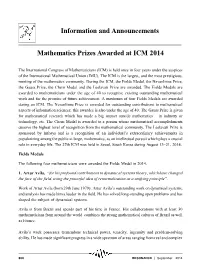 Information and Announcements Mathematics Prizes Awarded At