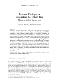 Masked Panji Plays in Nineteenth-Century Java the Story of Kuda Narawangsa