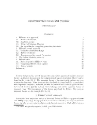 CONSTRUCTIVE INVARIANT THEORY Contents 1. Hilbert's First