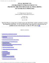 Final Report on Environment Enhancement to Promote the Psychological Well-Being of Nonhuman Primates