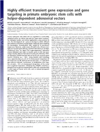 Highly Efficient Transient Gene Expression and Gene Targeting in Primate Embryonic Stem Cells with Helper-Dependent Adenoviral Vectors