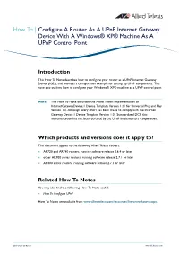 How to Configure a Upnp Internet Gateway Device with Windows XP