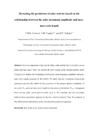 Revisiting the Prediction of Solar Activity Based on the Relationship Between the Solar Maximum Amplitude and Max–