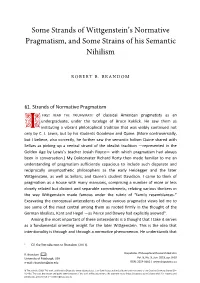 Some Strands of Wittgenstein's Normative Pragmatism, and Some
