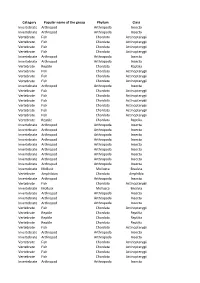 Category Popular Name of the Group Phylum Class Invertebrate