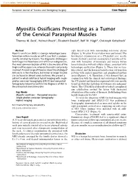 Myositis Ossificans Presenting As a Tumor of the Cervical Paraspinal Muscles