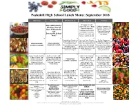 Peekskill High School Lunch Menu: September 2018