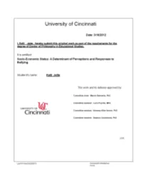 Socio-Economic Status: a Determinant of Perceptions and Responses to Bullying