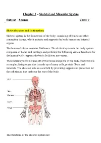 Chapter 3 – Skeletal and Muscular System Subject - Science Class V