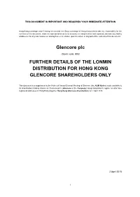 Glencore Plc FURTHER DETAILS of the LONMIN DISTRIBUTION FOR