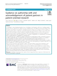 Guidance on Authorship with and Acknowledgement of Patient Partners in Patient-Oriented Research Dawn P