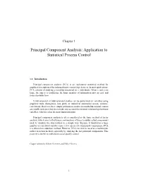 Principal Component Analysis: Application to Statistical Process Control