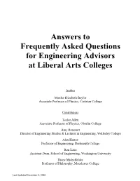 Answers to Frequently Asked Questions for Engineering Advisors at Liberal Arts Colleges