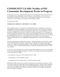 COMMUNITY LEADS: Profiles of PEI Community Development Works in Progress