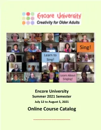 Encore University Summer 2021 Course Catalog