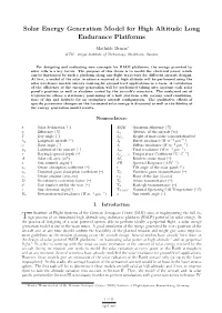 Solar Energy Generation Model for High Altitude Long Endurance Platforms